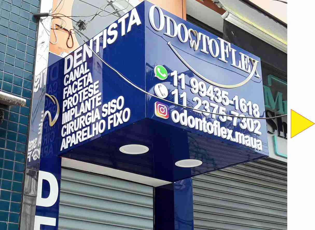 fachada acm brilho com logotipo e letras alto relevo de pvc
